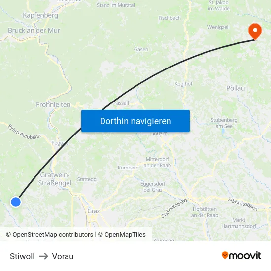 Stiwoll to Vorau map