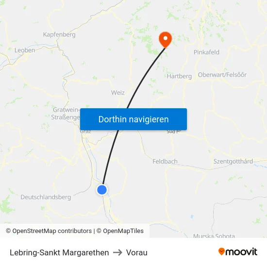 Lebring-Sankt Margarethen to Vorau map