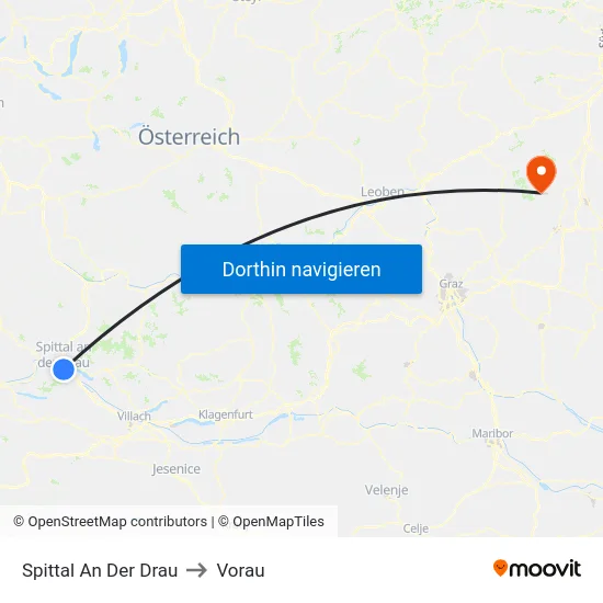 Spittal An Der Drau to Vorau map