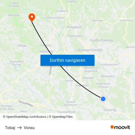 Tobaj to Vorau map