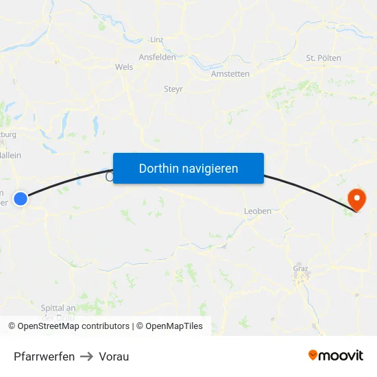 Pfarrwerfen to Vorau map