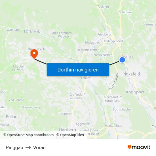 Pinggau to Vorau map