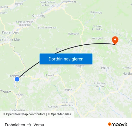 Frohnleiten to Vorau map