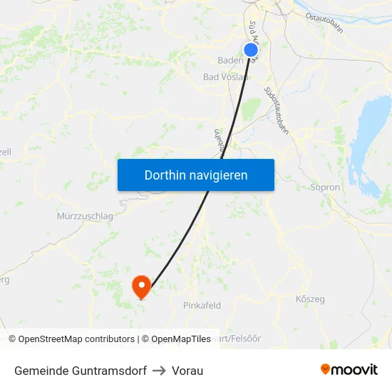 Gemeinde Guntramsdorf to Vorau map