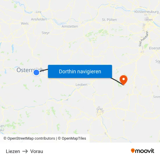 Liezen to Vorau map