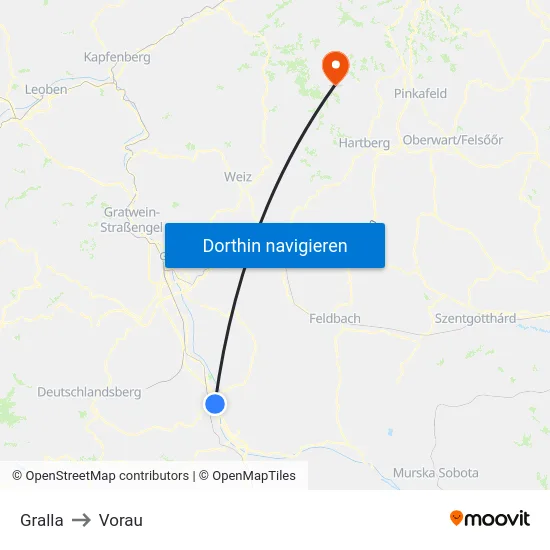 Gralla to Vorau map