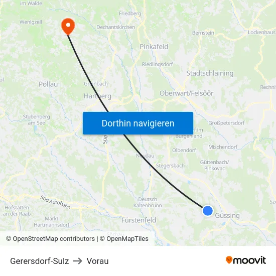 Gerersdorf-Sulz to Vorau map