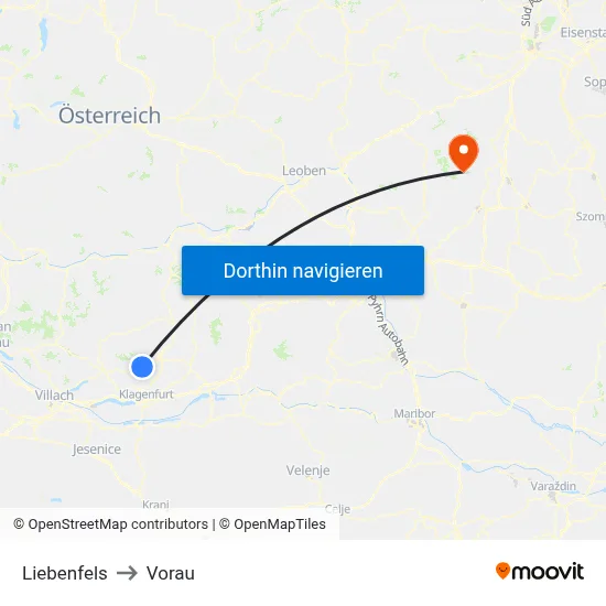 Liebenfels to Vorau map