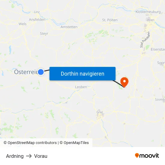 Ardning to Vorau map