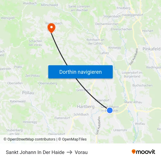 Sankt Johann In Der Haide to Vorau map