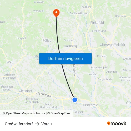 Großwilfersdorf to Vorau map