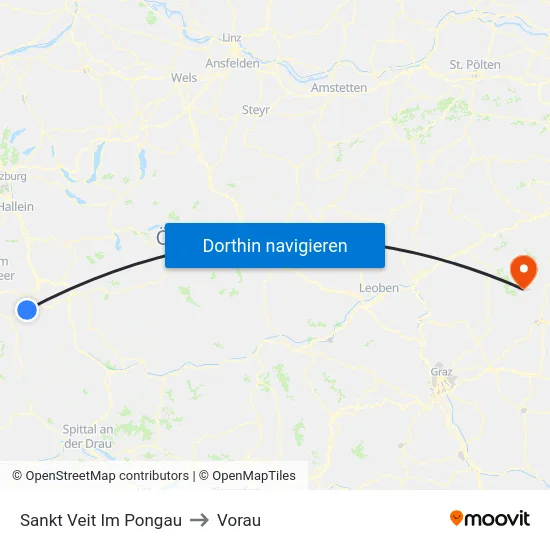 Sankt Veit Im Pongau to Vorau map