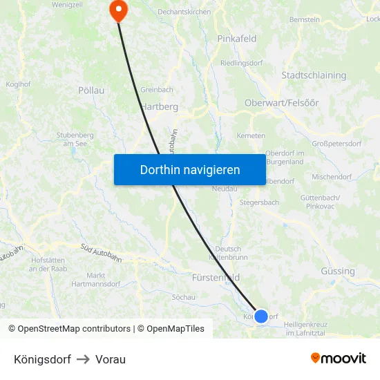 Königsdorf to Vorau map