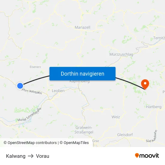 Kalwang to Vorau map