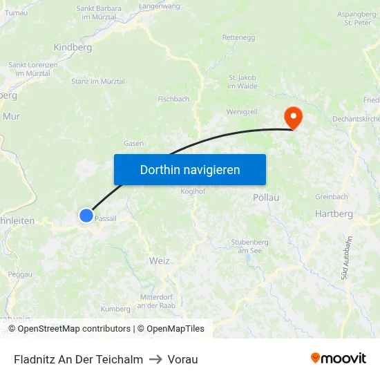 Fladnitz An Der Teichalm to Vorau map