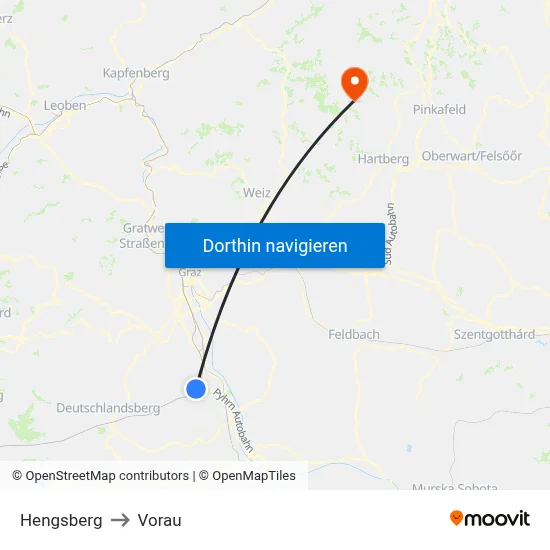 Hengsberg to Vorau map