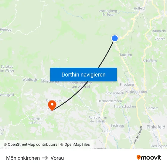 Mönichkirchen to Vorau map