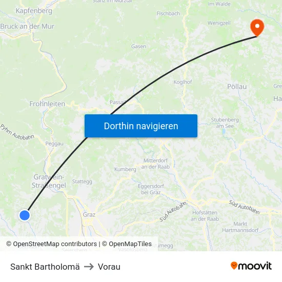 Sankt Bartholomä to Vorau map