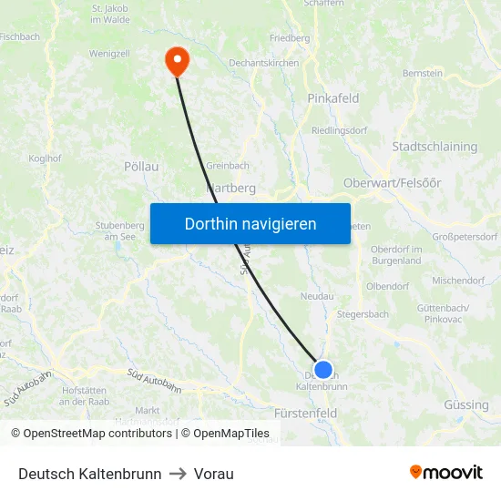Deutsch Kaltenbrunn to Vorau map