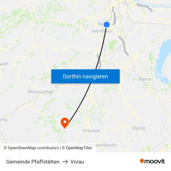 Gemeinde Pfaffstätten to Vorau map
