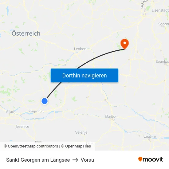 Sankt Georgen am Längsee to Vorau map
