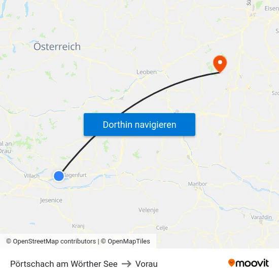 Pörtschach am Wörther See to Vorau map