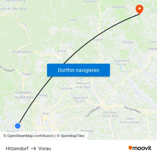 Hitzendorf to Vorau map