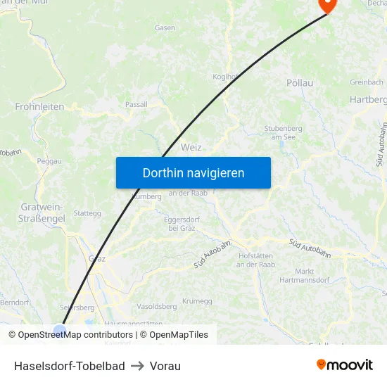 Haselsdorf-Tobelbad to Vorau map