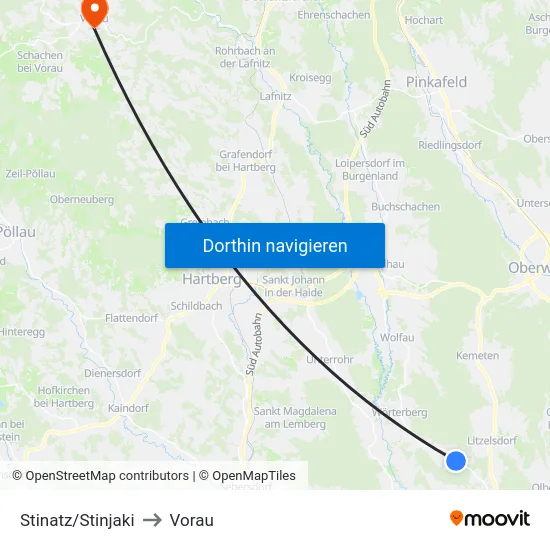 Stinatz/Stinjaki to Vorau map