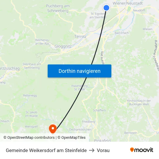 Gemeinde Weikersdorf am Steinfelde to Vorau map