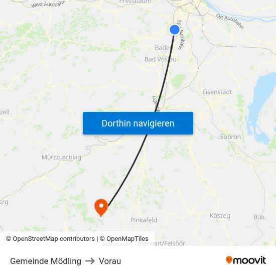 Gemeinde Mödling to Vorau map