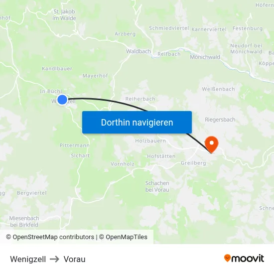 Wenigzell to Vorau map