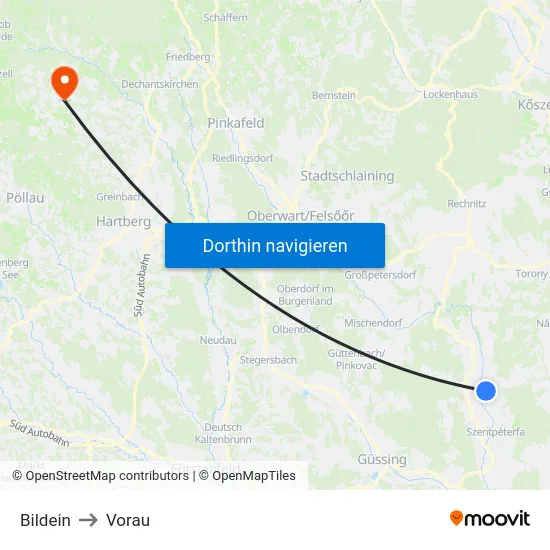 Bildein to Vorau map