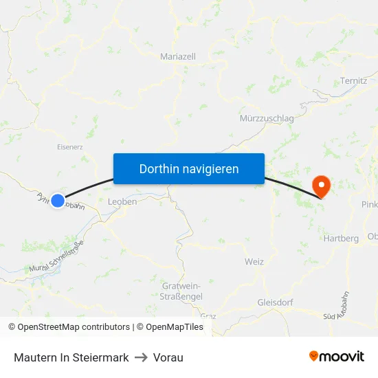 Mautern In Steiermark to Vorau map