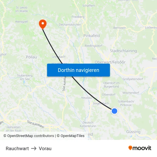 Rauchwart to Vorau map