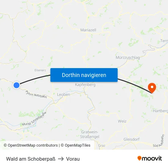 Wald am Schoberpaß to Vorau map