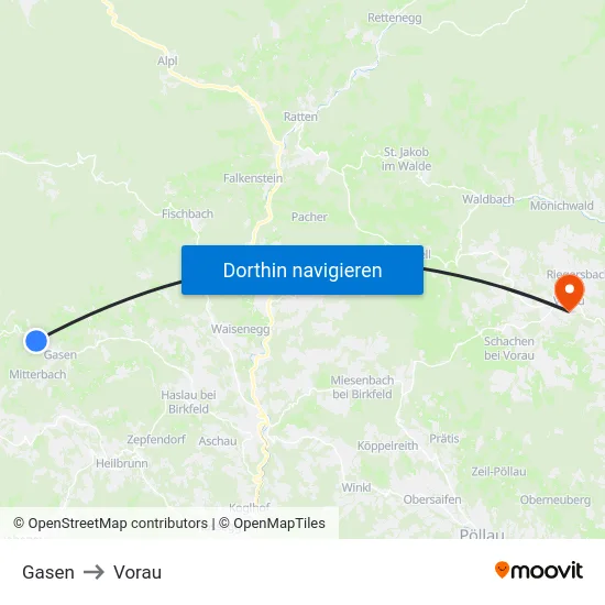 Gasen to Vorau map