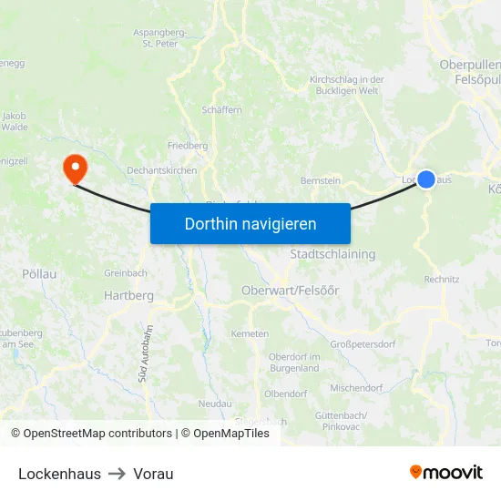 Lockenhaus to Vorau map