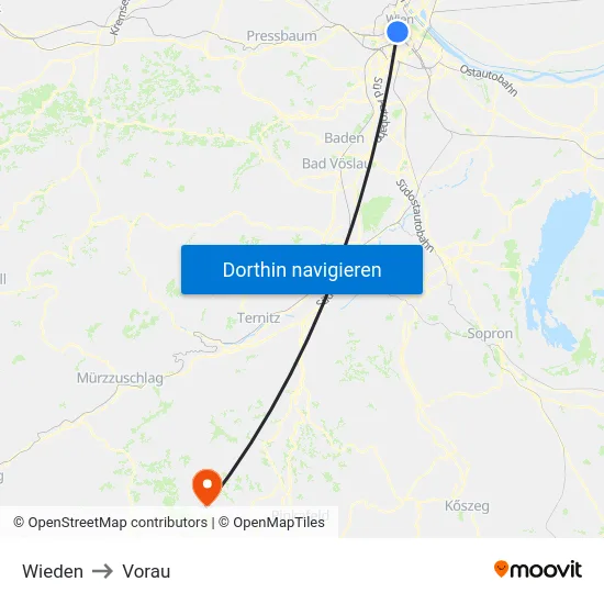 Wieden to Vorau map