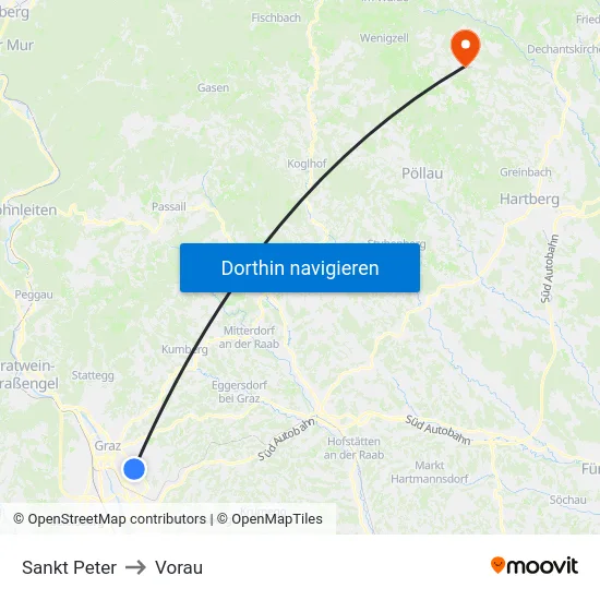 Sankt Peter to Vorau map