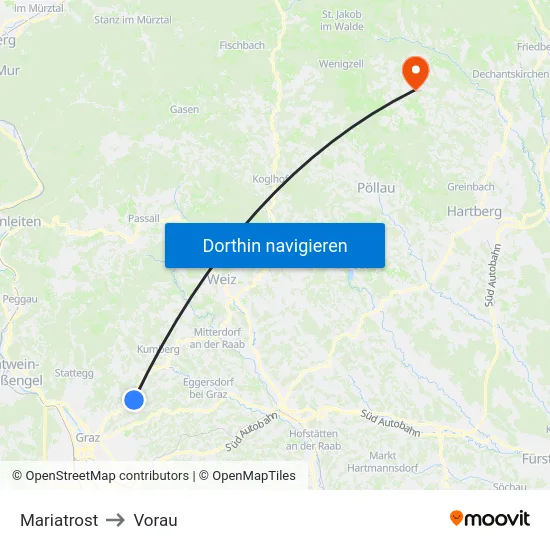 Mariatrost to Vorau map