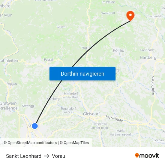 Sankt Leonhard to Vorau map
