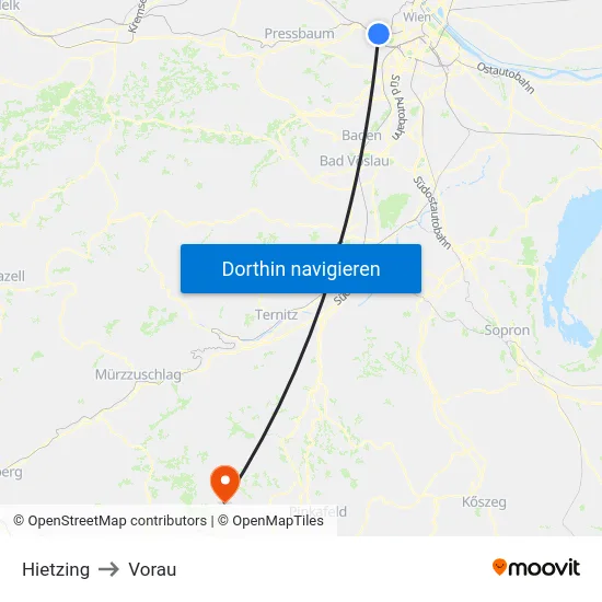 Hietzing to Vorau map