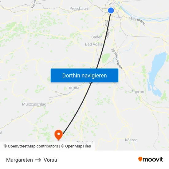 Margareten to Vorau map