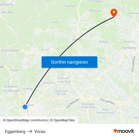 Eggenberg to Vorau map