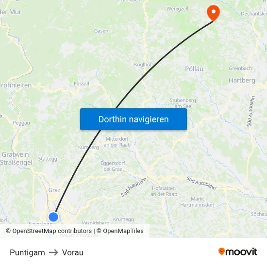 Puntigam to Vorau map