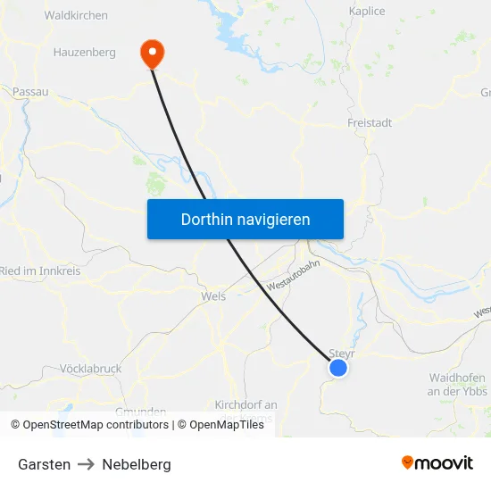 Garsten to Nebelberg map