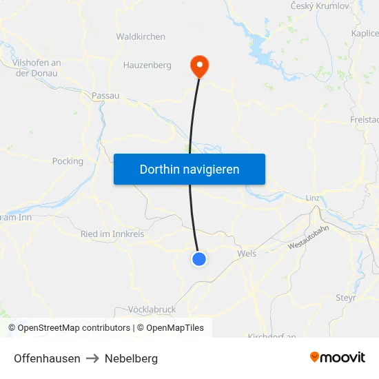 Offenhausen to Nebelberg map