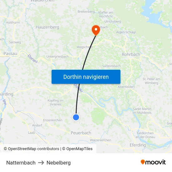 Natternbach to Nebelberg map