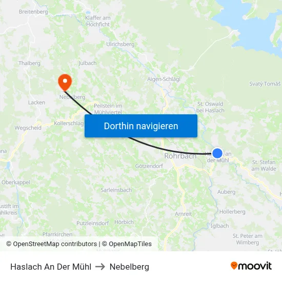 Haslach An Der Mühl to Nebelberg map